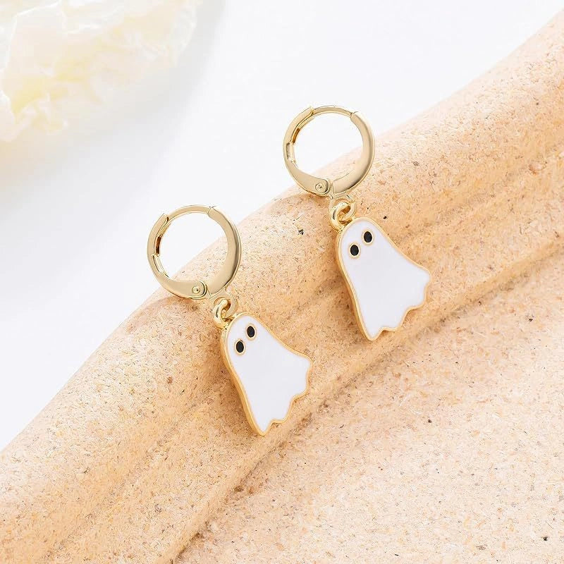 Gold Plated Halloween Ghost Huggie Hoop Earrings for Women