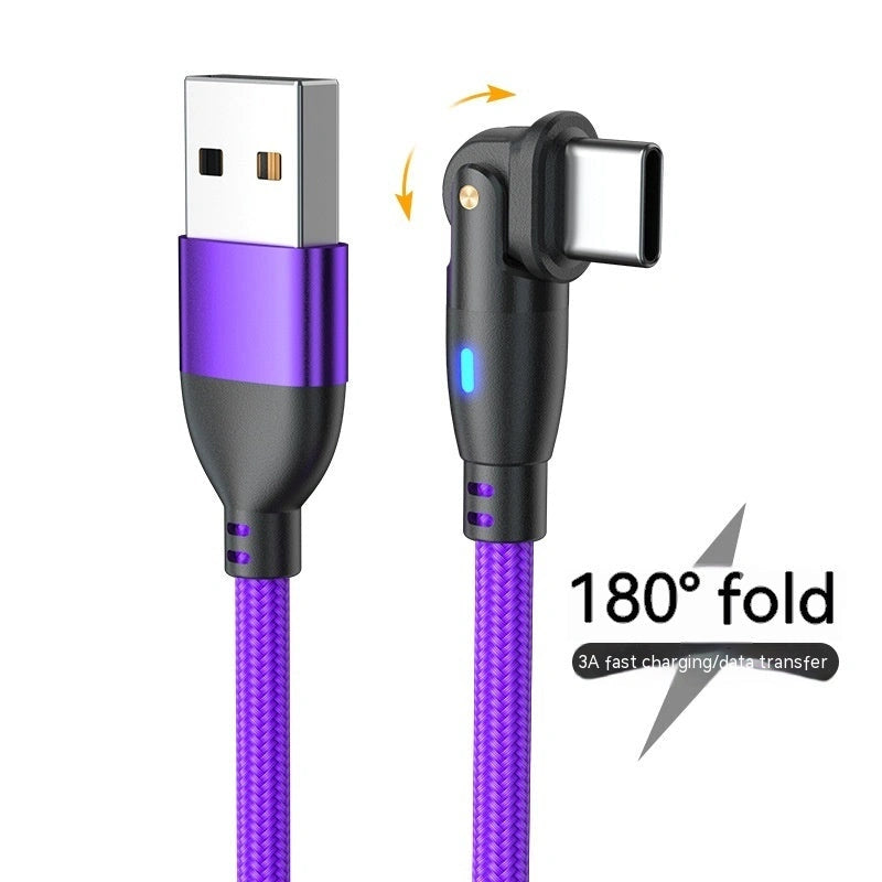 180-Degree Bendable Fast Charge Data Cable for Android and Type-C Devices