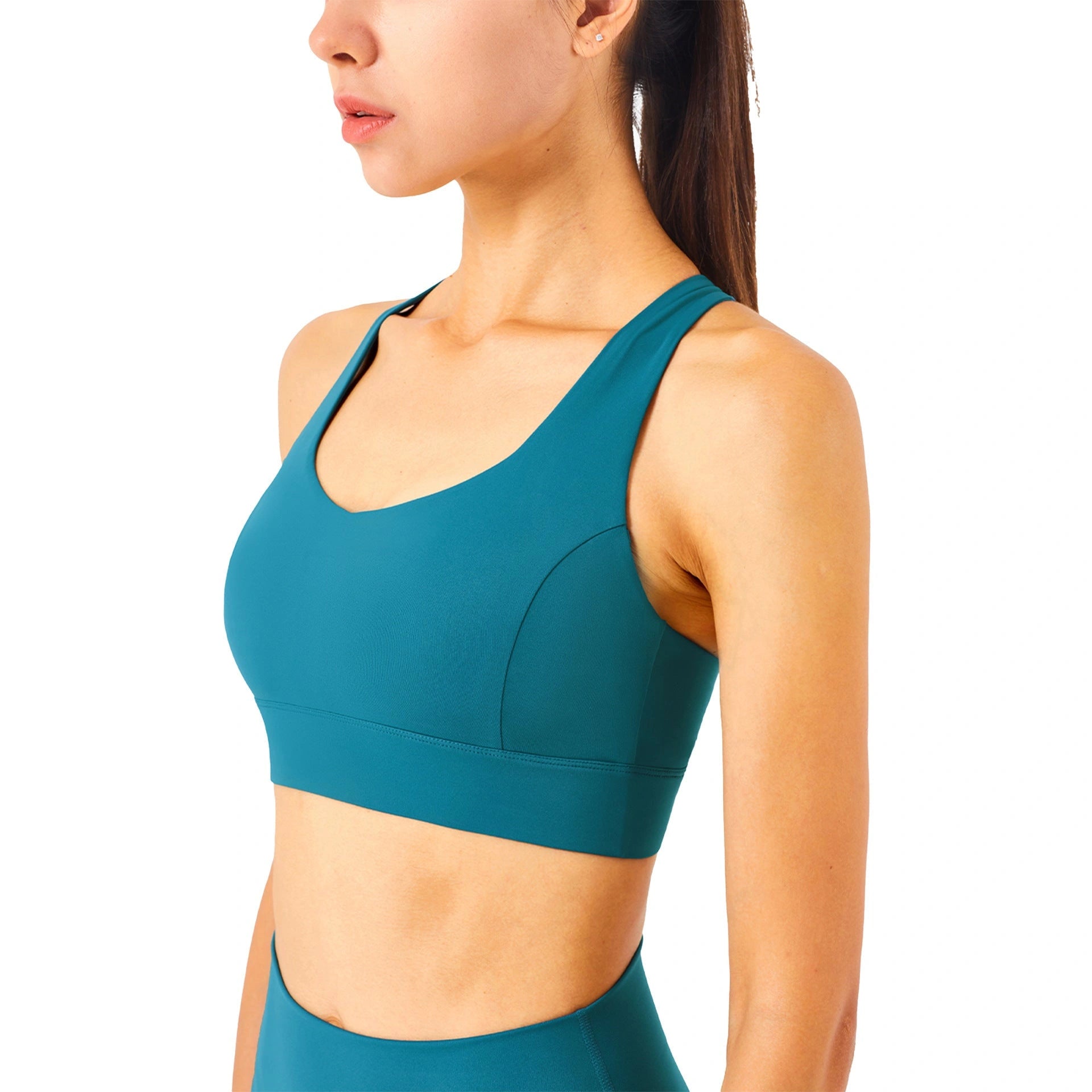 Gather Strength Wrap Mesh Panel Yoga Bra with Detachable Chest Pad