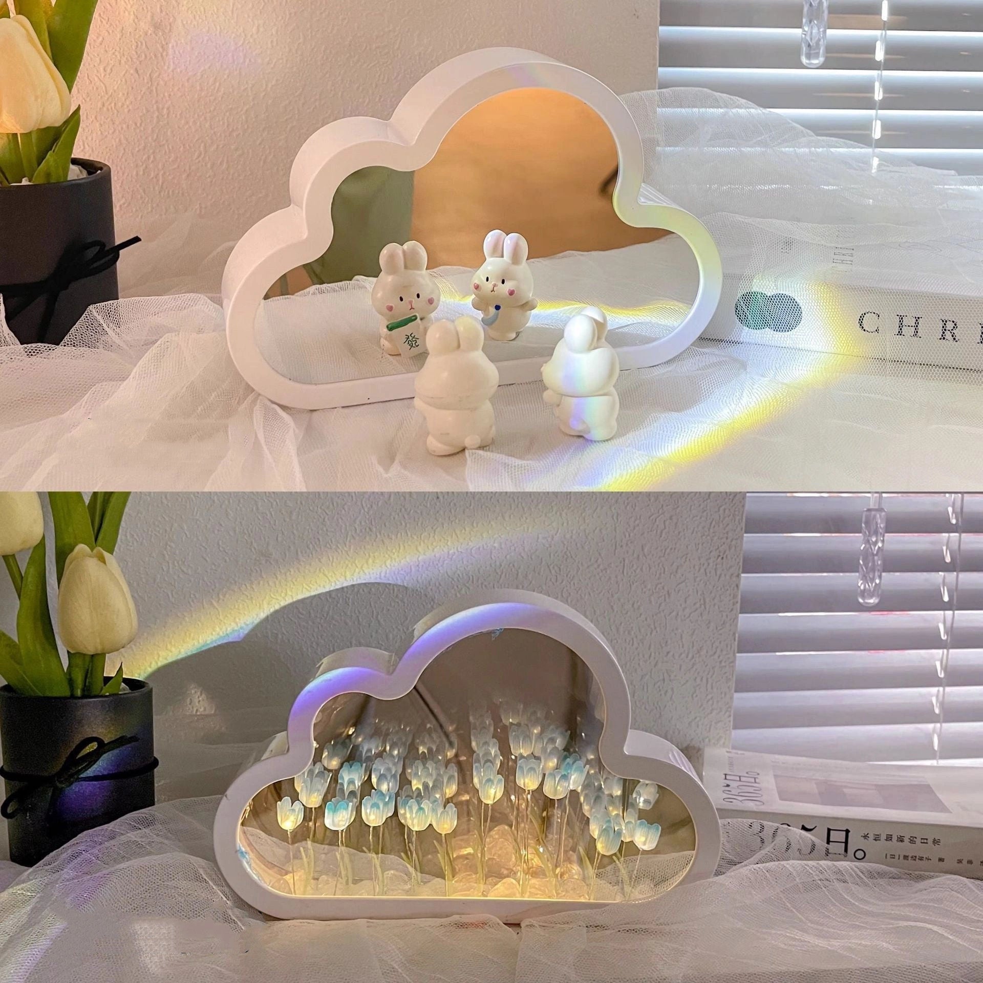 DIY Tulip Night Lamp with Decorative Mirrors and LED Table Lights