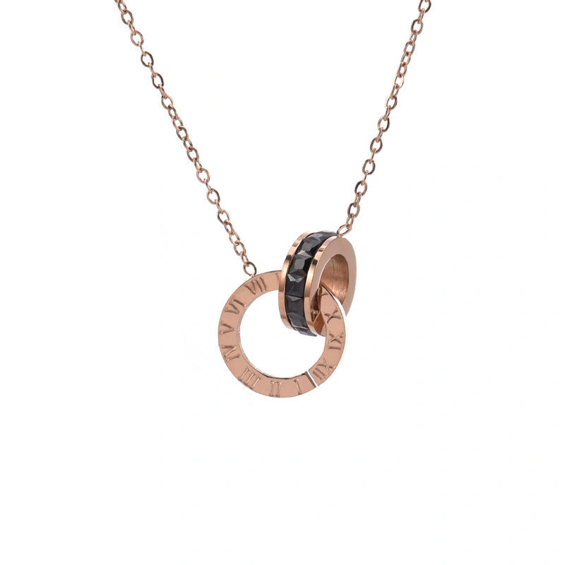 Roman Numeral Diamond Necklace with Titanium Steel Chain for Women
