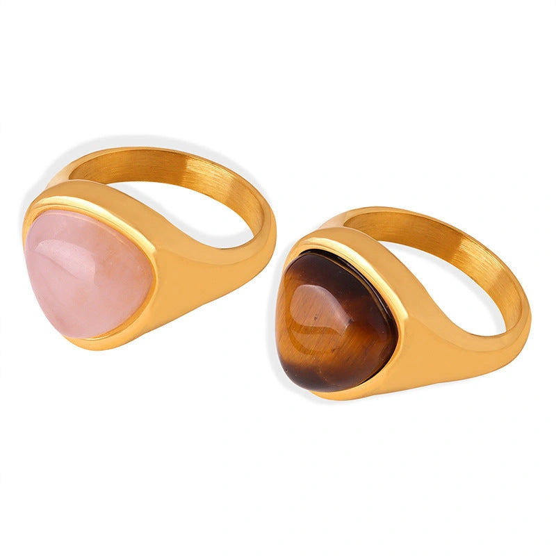 Titanium steel ring with natural stone and retro design