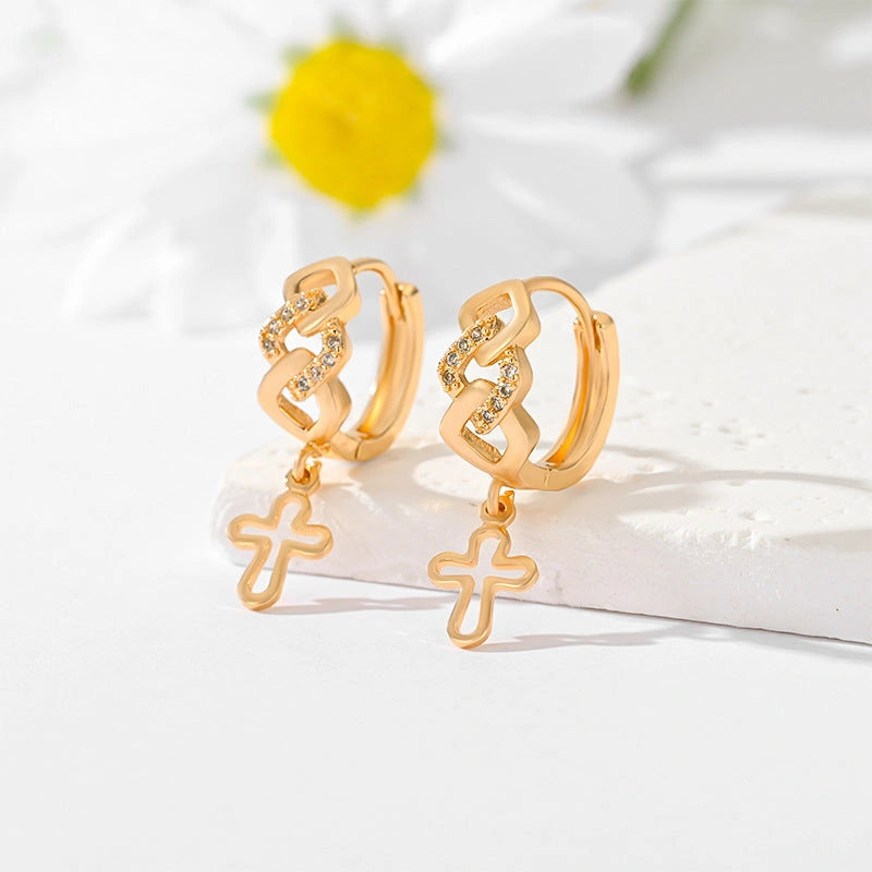 Gold-plated Cross Earrings with Multi-style Design