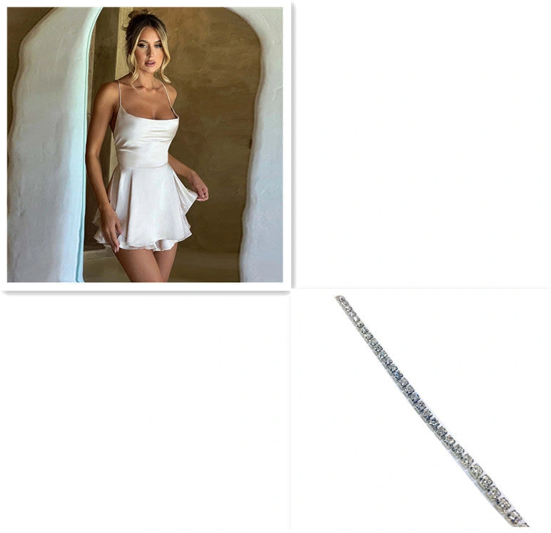 Suspender Skirt for Women with Slim Strap and Satin Finish