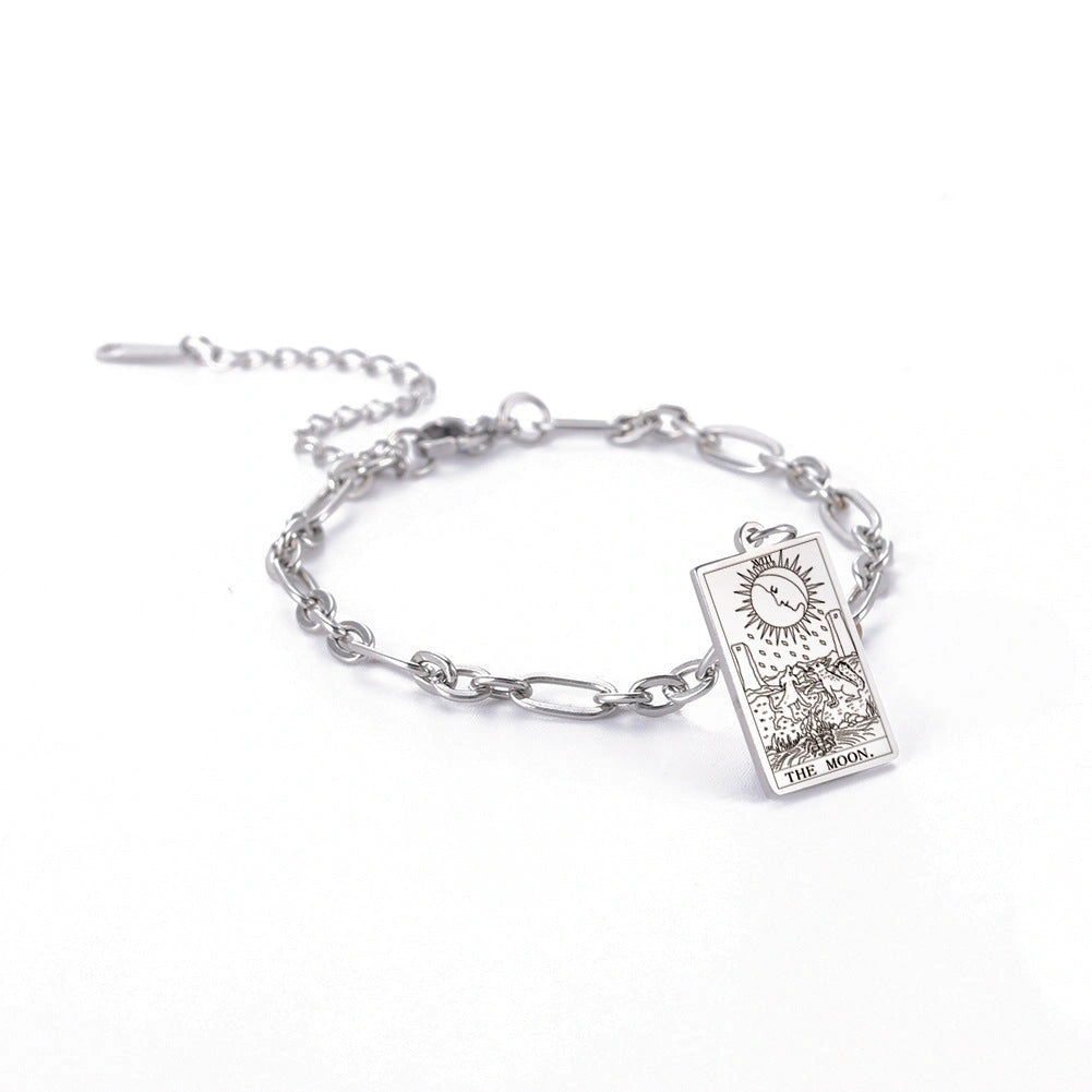 12 Tarot Card Series Fashion Trend Long Oval Link Chain Bracelet in Stainless Steel