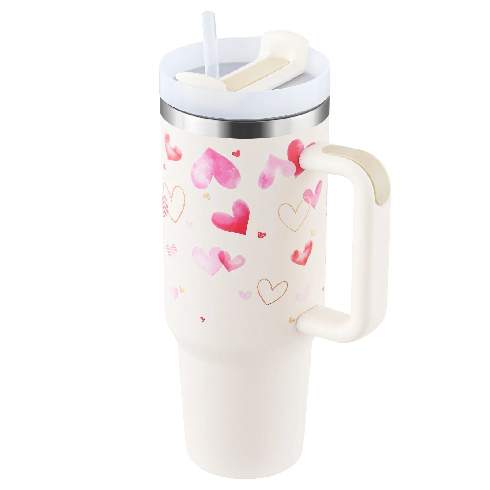 40oz stainless steel coffee mug with handle and straw, BPA-free