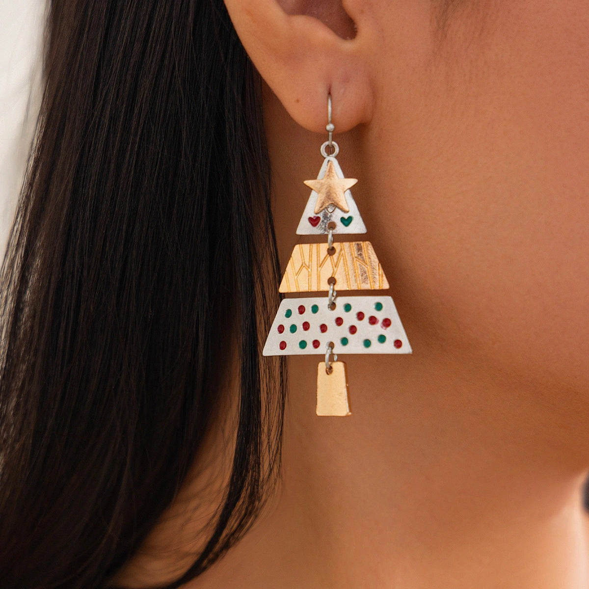 Christmas Tree Necklace and Earrings Set with Five-Pointed Star Design