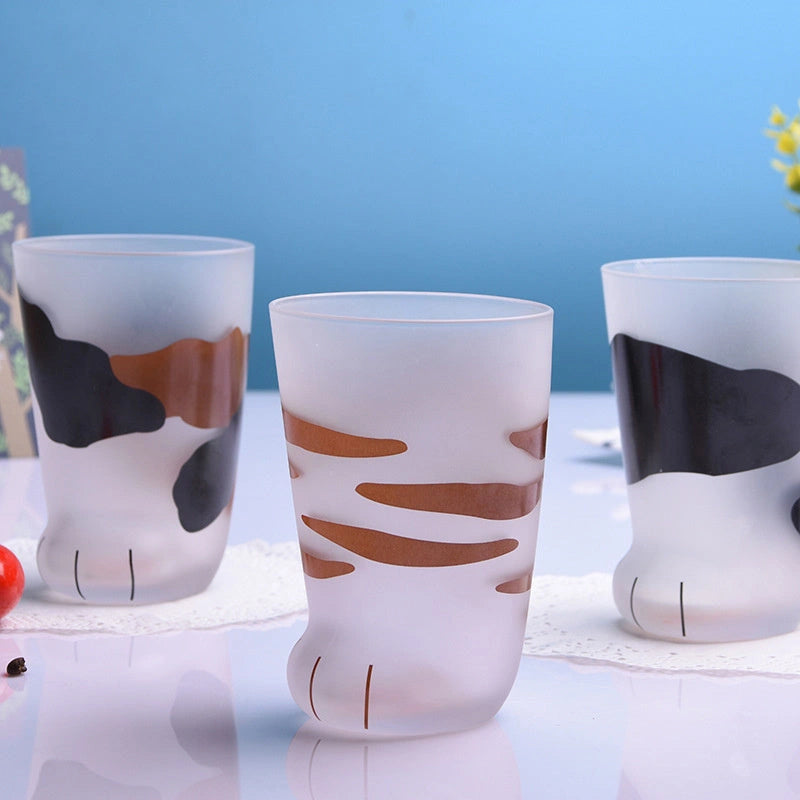 Heat-resistant Glass Cat Paws Mug with Frosted Texture