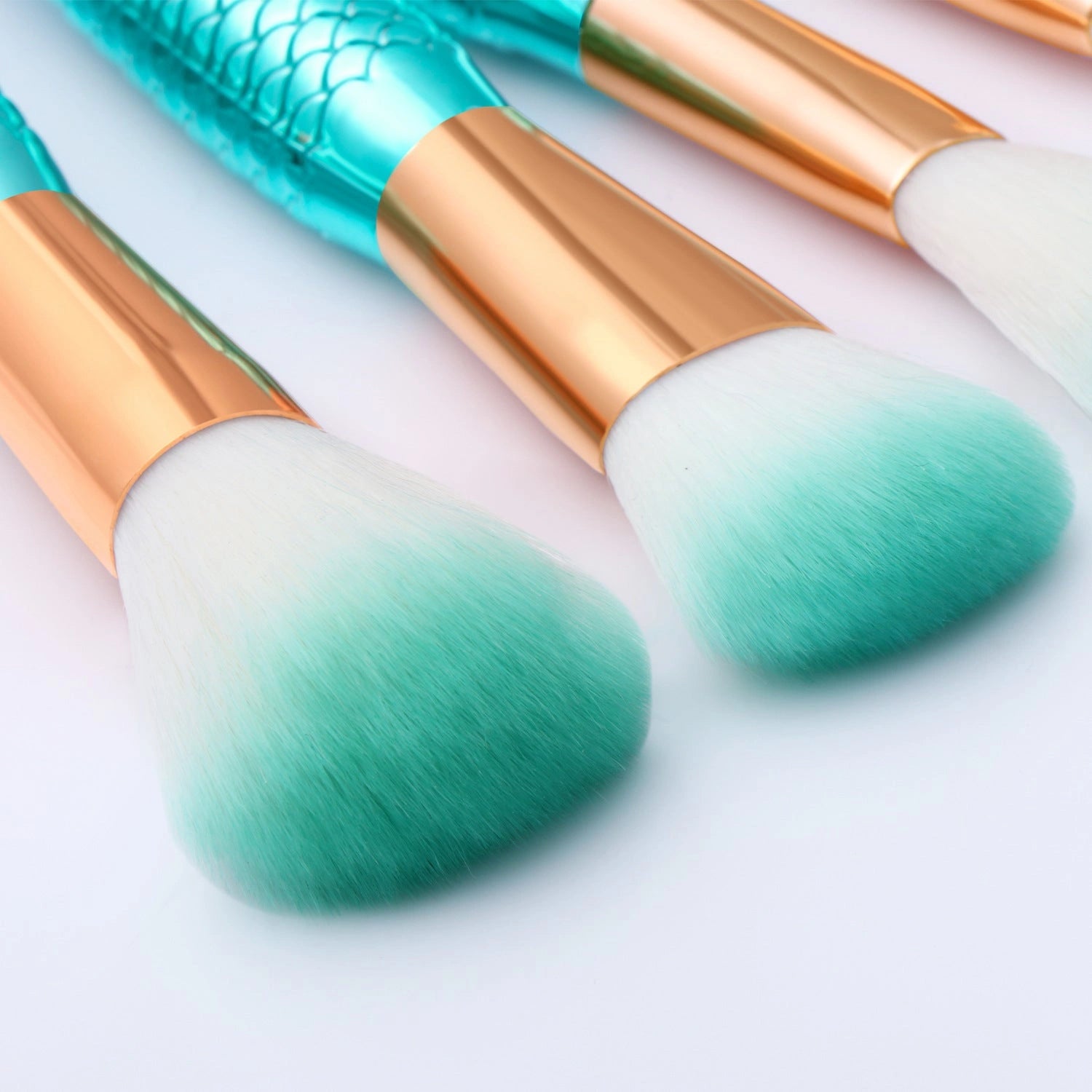 11-piece Mermaid Themed Makeup Brush Set with Synthetic Fibres