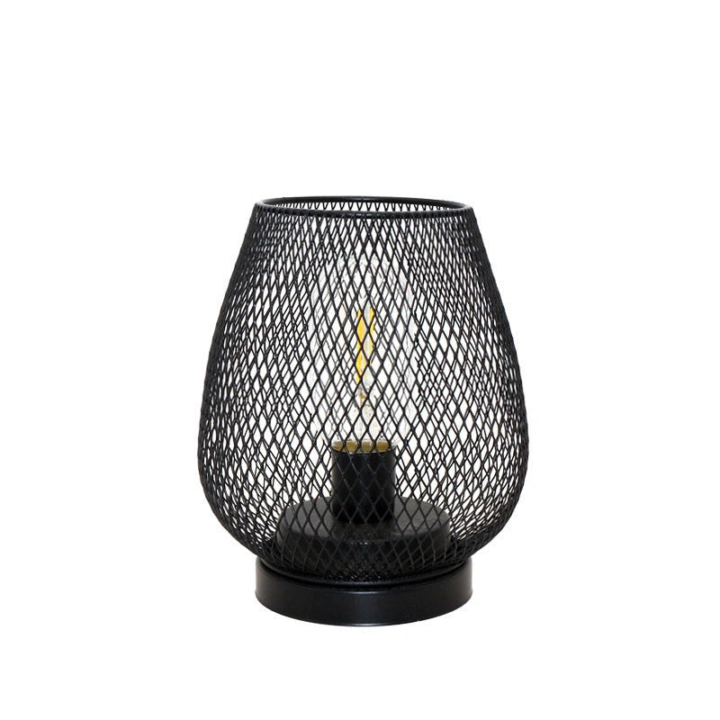 Retro Iron Art Table Lamp with Hollowed Out Birdcage Design