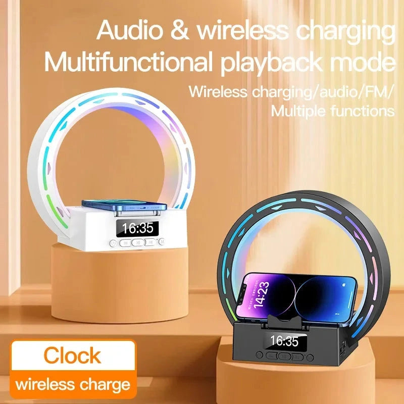 4-in-1 Wireless Bluetooth Speaker with Charging Pad and Alarm Clock