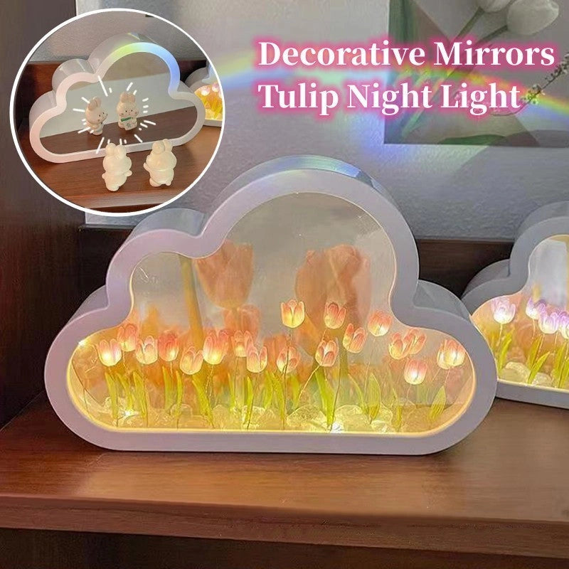 DIY Tulip Night Lamp with Decorative Mirrors and LED Table Lights