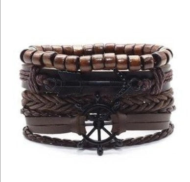 Men's Leather Vintage Braided Bracelet with Adjustable Closure