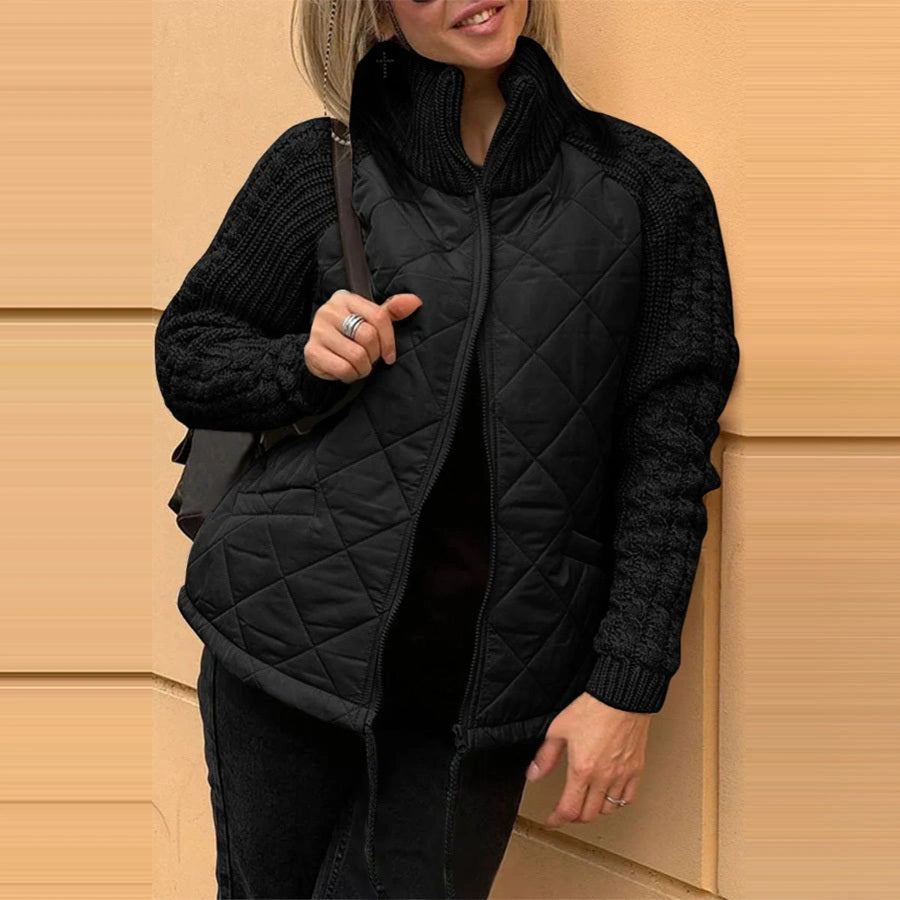 Stylish Stand Collar Cotton Jacket with Pockets for Women