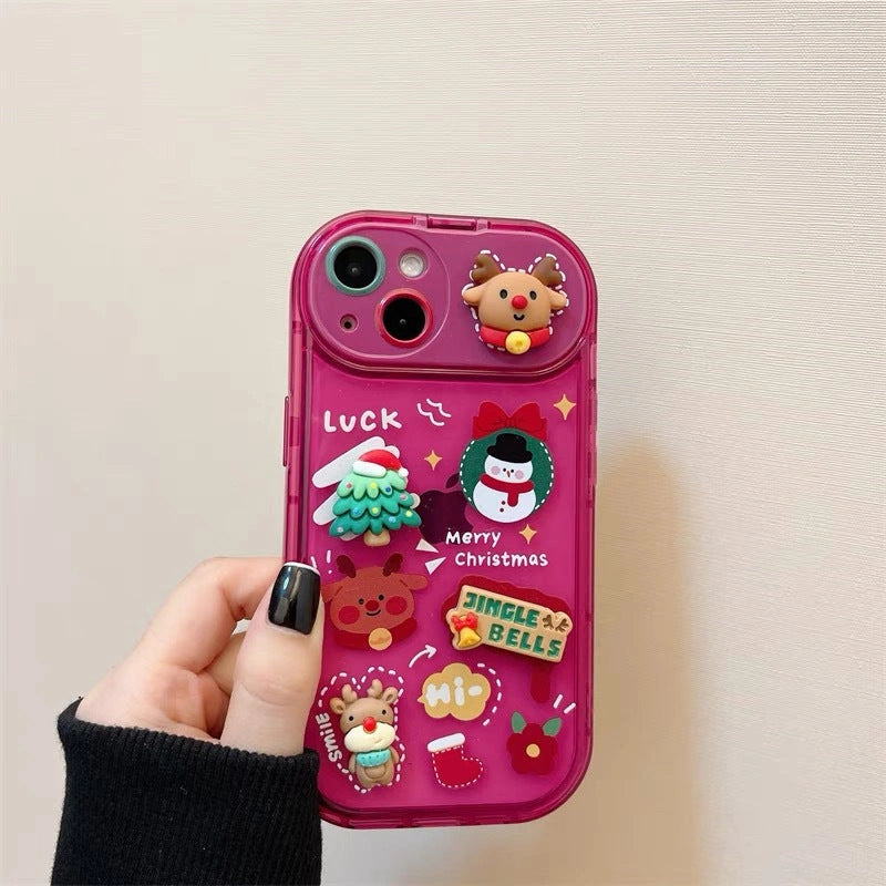 Christmas Santa Claus Elk Hat Pendant Flip Phone Case for iPhone Models