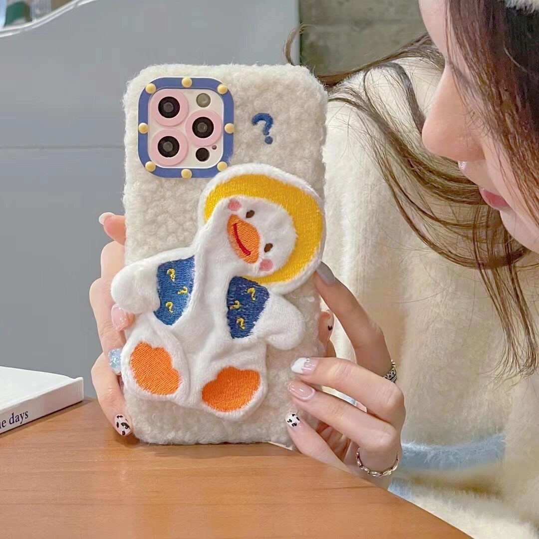 Cartoon Cute Question Mark Duck Plush Phone Case