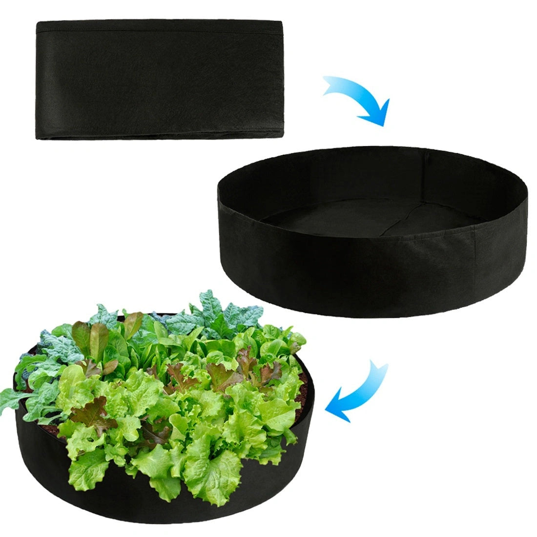 Round fabric grow bags for garden plants with automatic water drainage