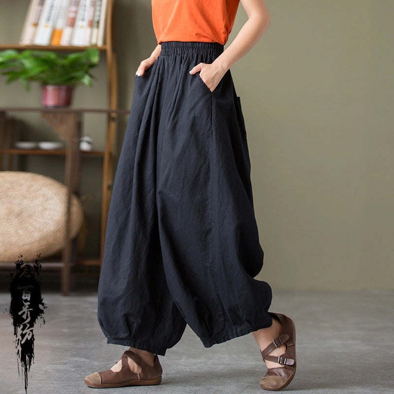 Cotton Linen Women's Sand Washed Linen Bloomers in One Size