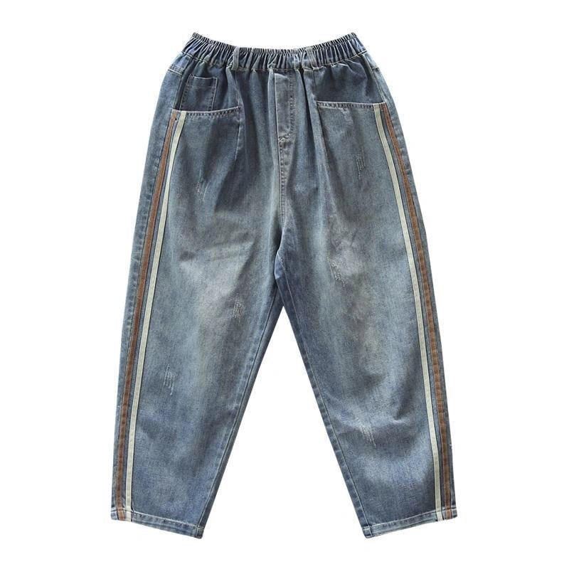 Artsy Side Striped Patchwork Jeans with Cotton Comfort