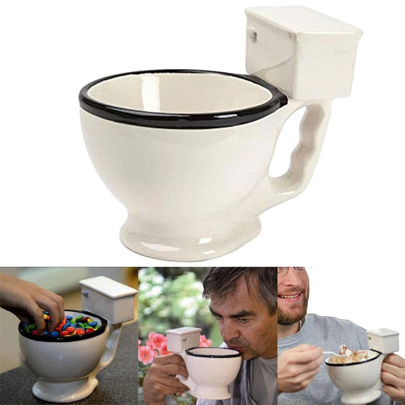 Toilet-shaped Ceramic Mug with Handgrip for Coffee or Tea