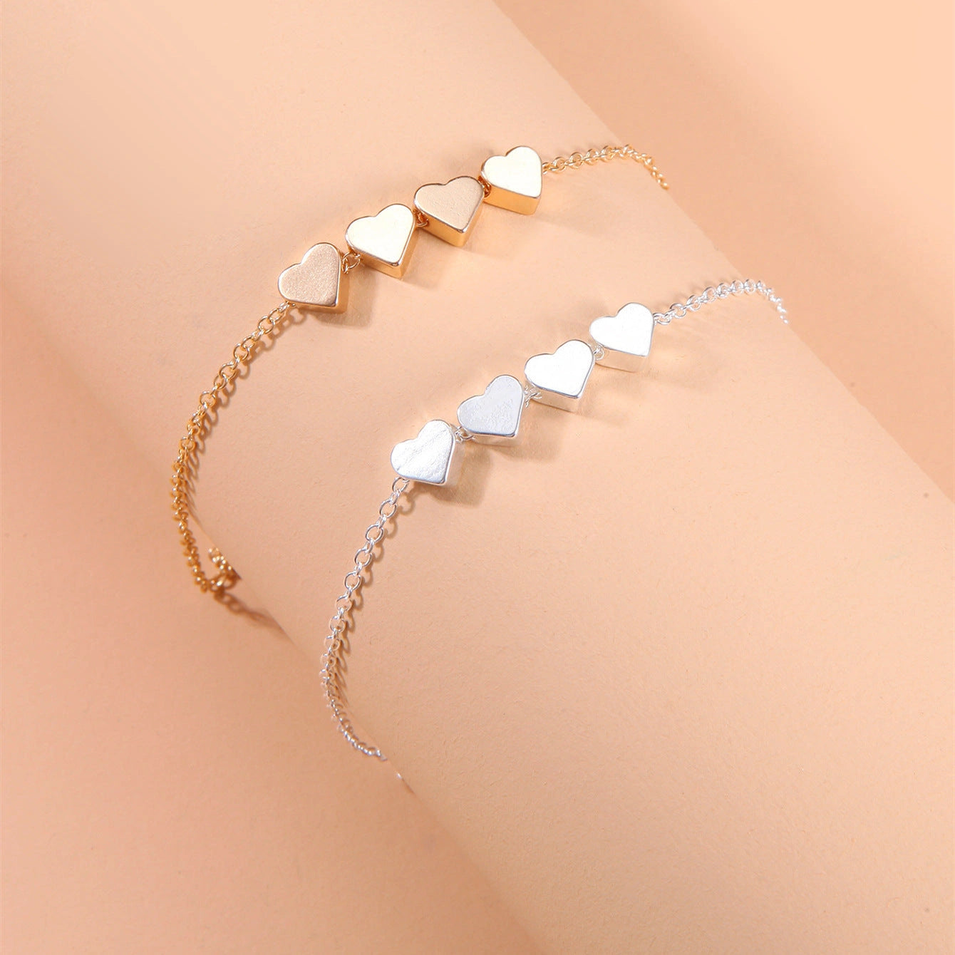 Korean-inspired thin chain heart bracelet for women, available in gold and silver