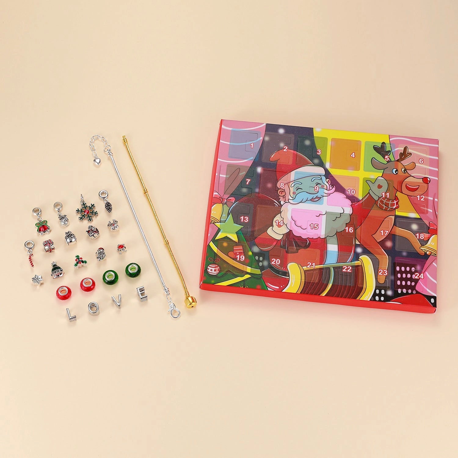 Beaded Blind Box Christmas Bracelet Gift with Santa Pattern