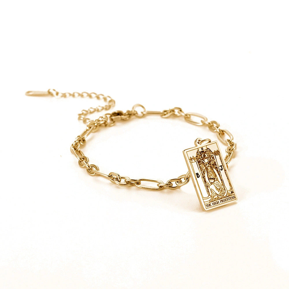12 Tarot Card Series Fashion Trend Long Oval Link Chain Bracelet in Stainless Steel