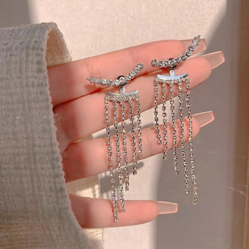 Sterling Silver Sparkling Zircon Fringe Earrings