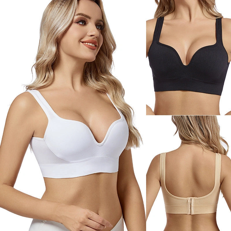 Back Button Up Bra With Wide White Straps for Sports and Leisure