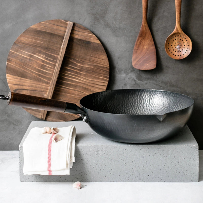 Traditional Handmade Iron Wok with Wooden Handle