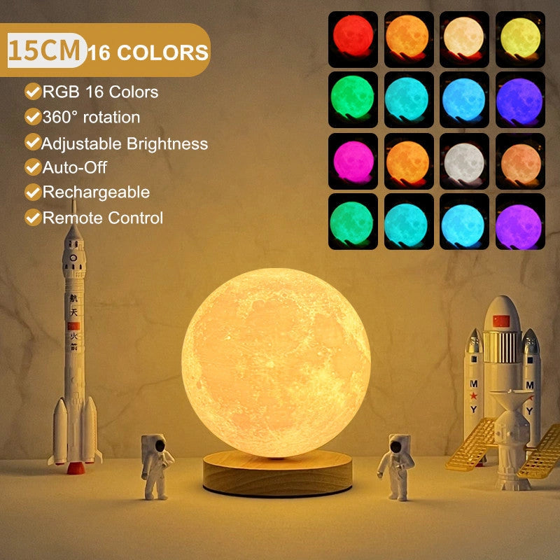 3D Magnetic Floating Levitating Moon Lamp with Touch Control and 3 Colour Options