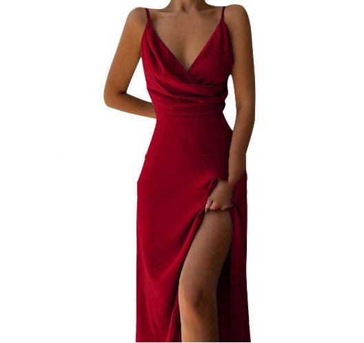 V-neck Slip Dress with Floral Print and Side Slit