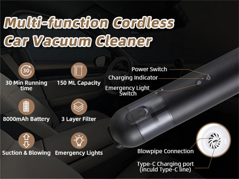Shell Multifunctional Car Vacuum Cleaner with 10kPa Suction, Blowing, and Charging
