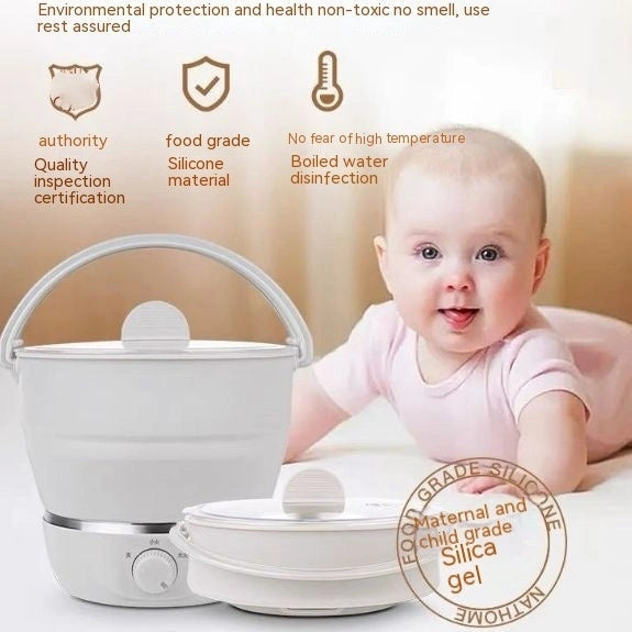 Portable folding electric cooker with food-grade silicone and automatic safety shut-off