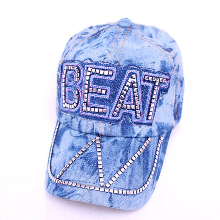 Stylish Korean Denim Baseball Cap with Rhinestones