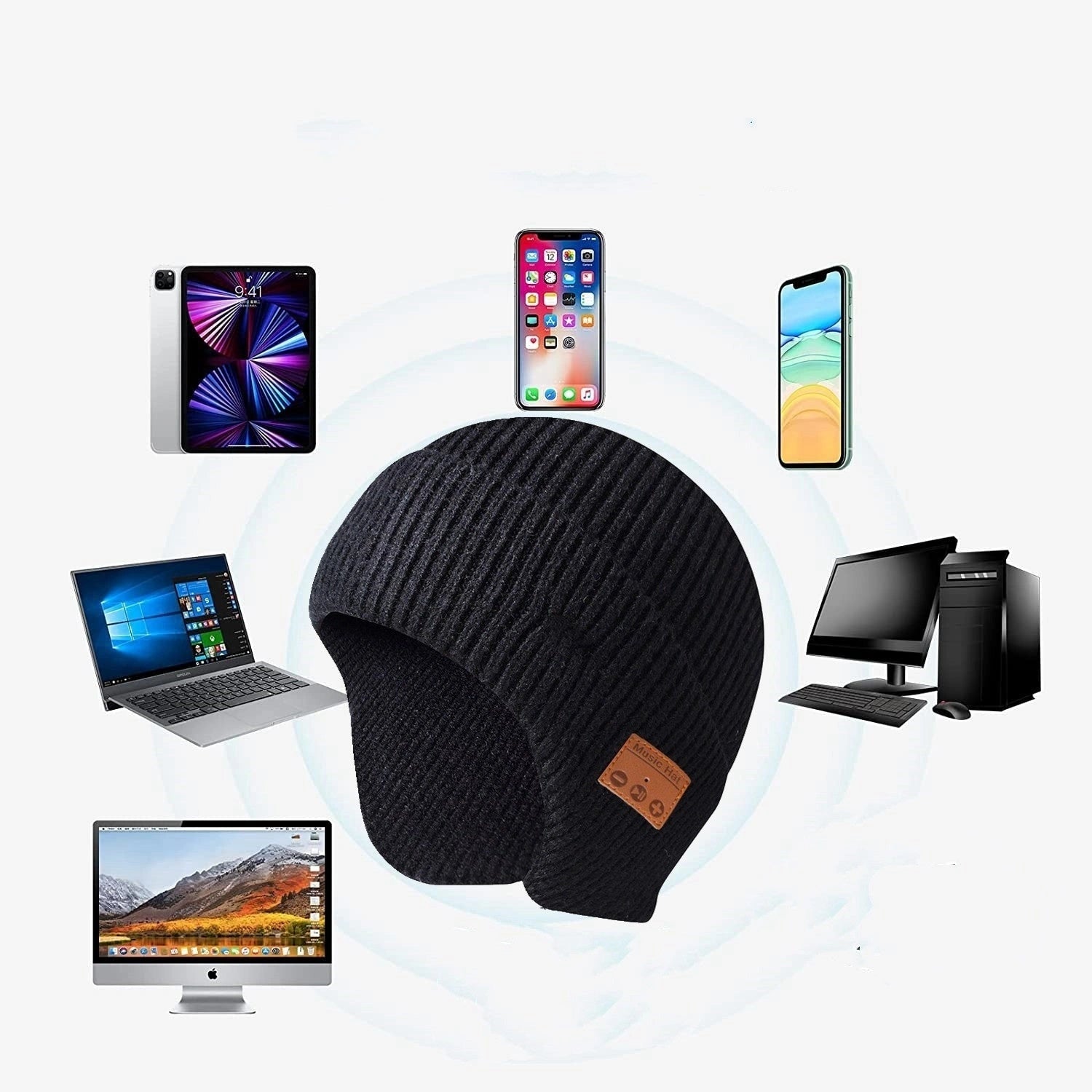 Thickened Blue Tooth Cap Knitted with Dome Crown and USB Charging Cable