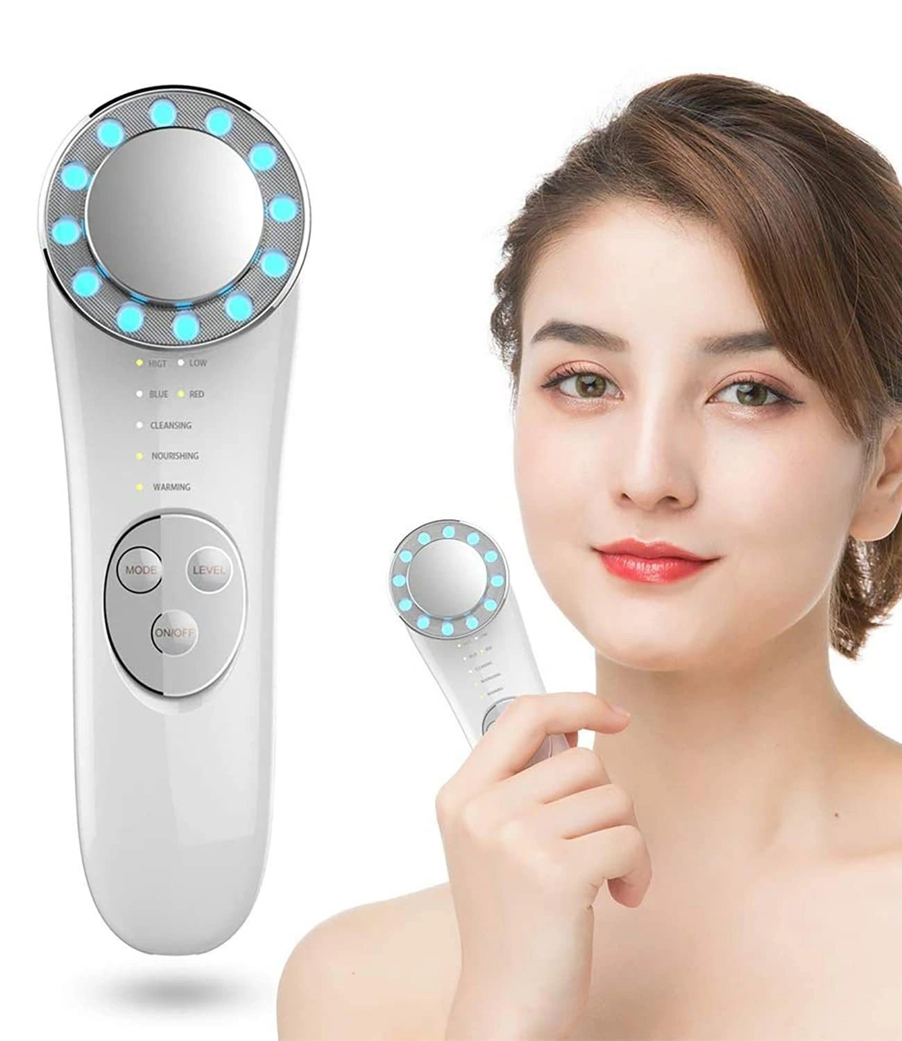 7-in-1 Facial Massager with Ion Charge and Red/Blue Light Therapy