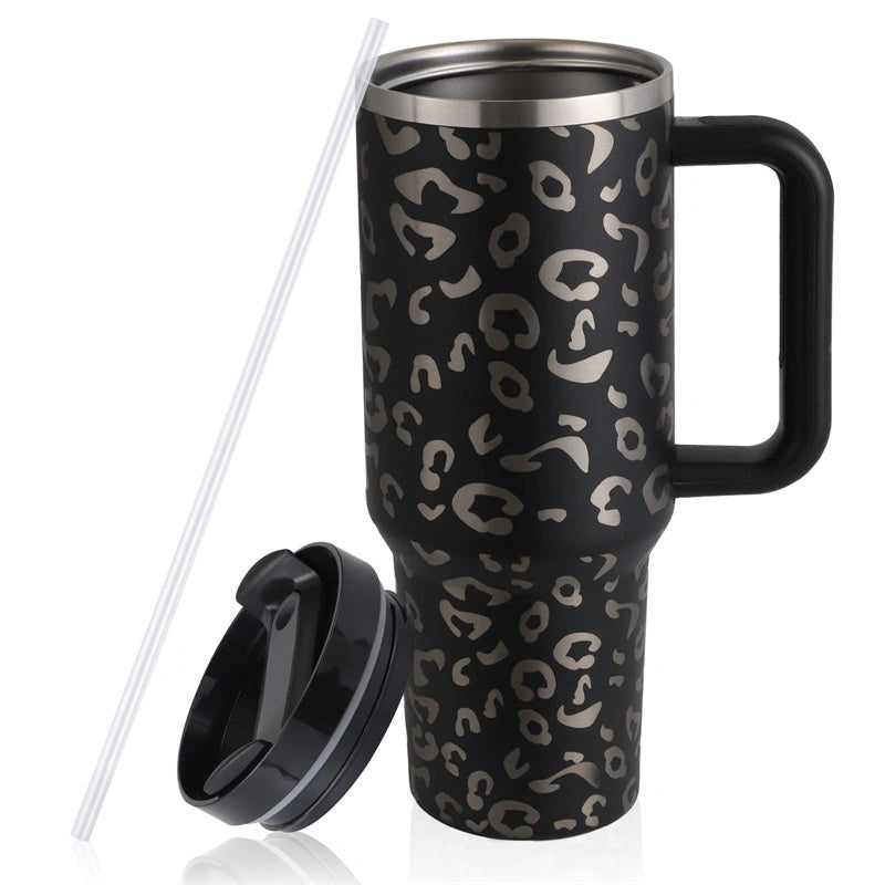 40oz stainless steel coffee mug with handle and straw, BPA-free