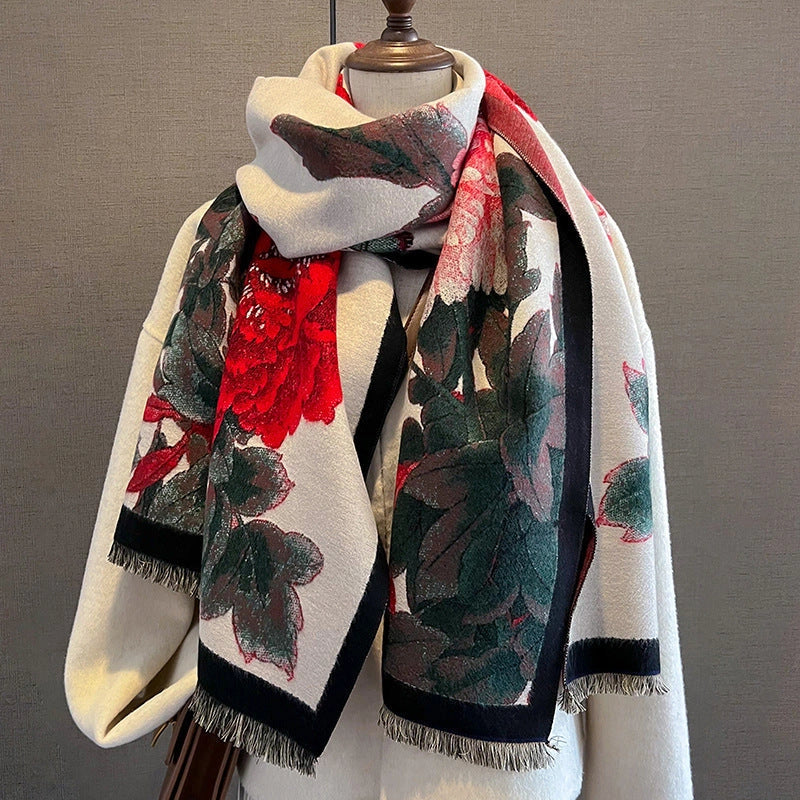 Retro Floral Imitation Cashmere Scarf for Women - Warm & Stylish
