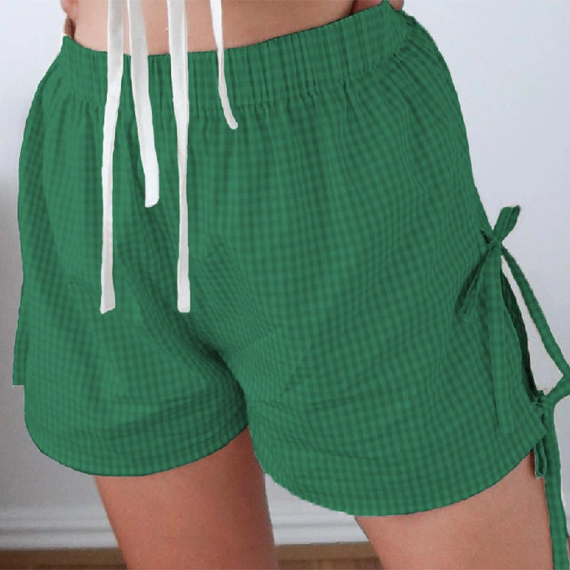 Stylish Loose Plaid Shorts with Lace-up Design for Women