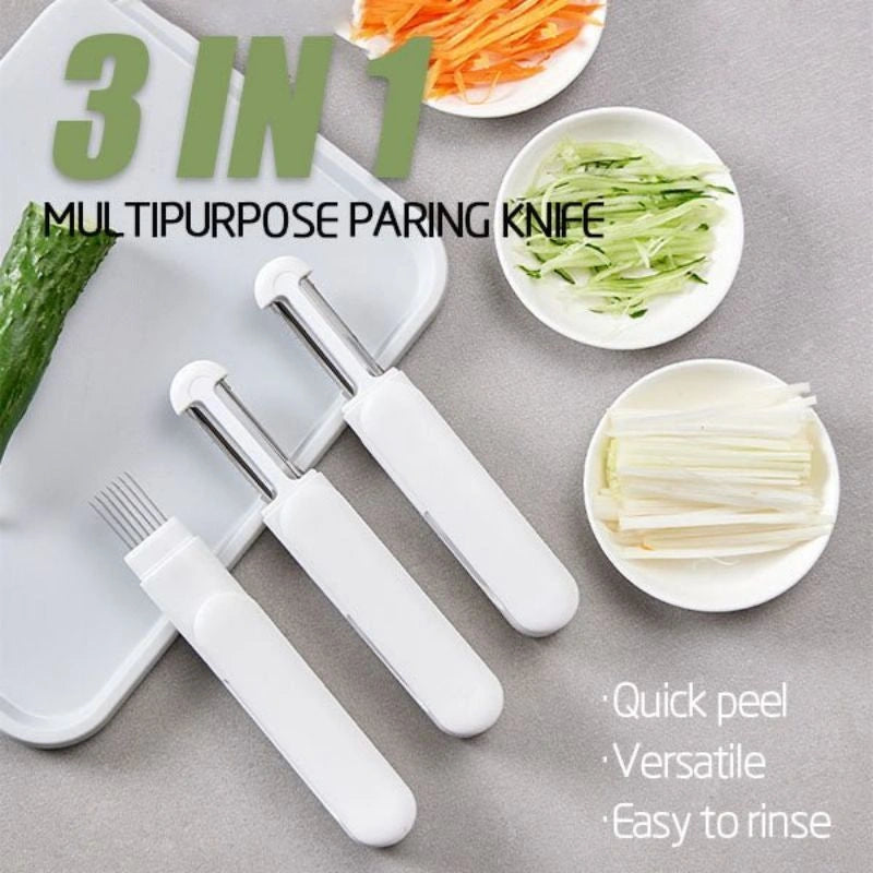 3-in-1 Multifunctional Rotary Paring Knife with 360 Rotating Stainless Steel Blade