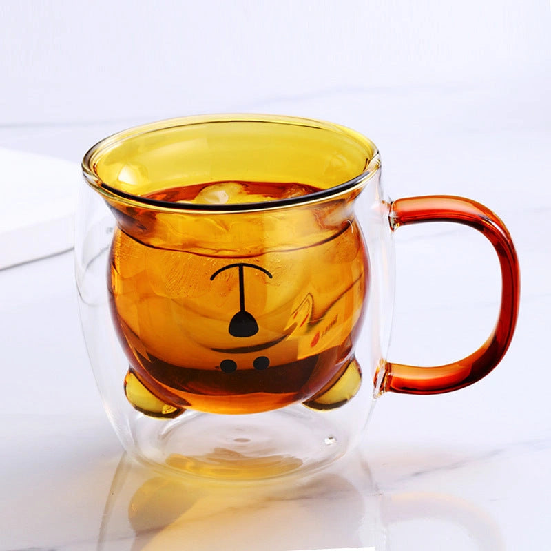 Creative Bear Double Coffee Milk Glass for Kids Summer Drinks