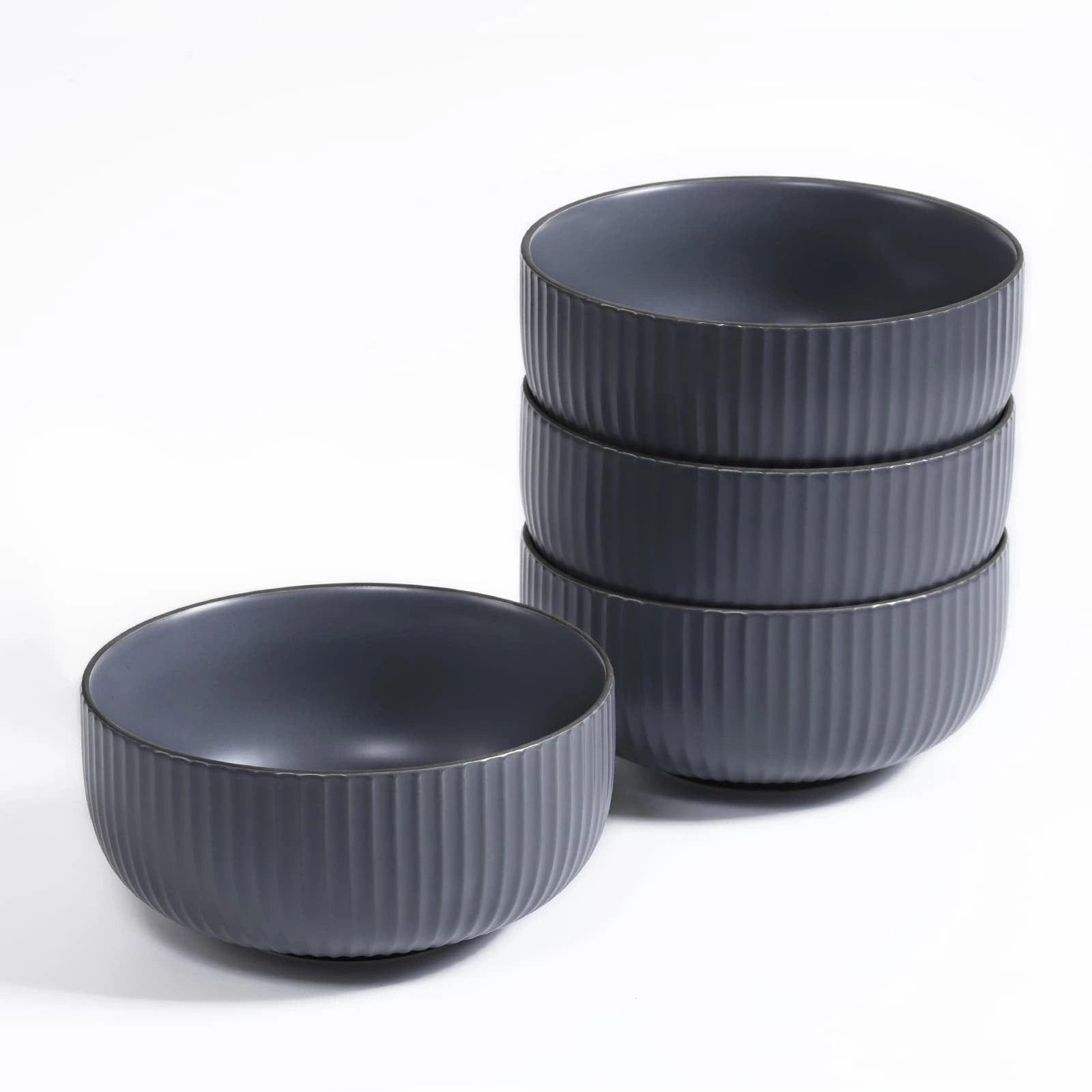 Set of 4 Ceramic Kitchen Bowls, 46oz Each, Microwave and Oven Safe