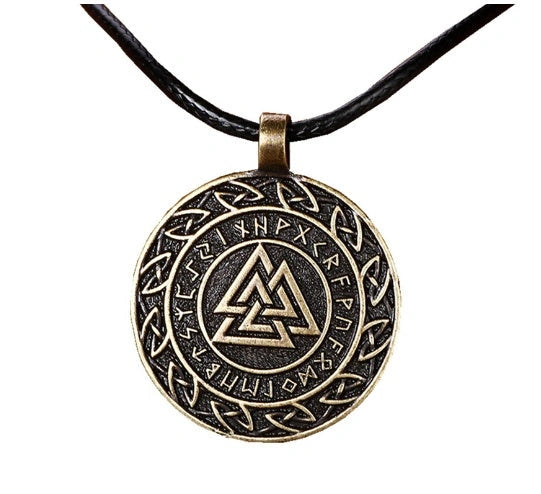 Asgard Crafted Circular Horn Valknut Symbol Pendant with Chain