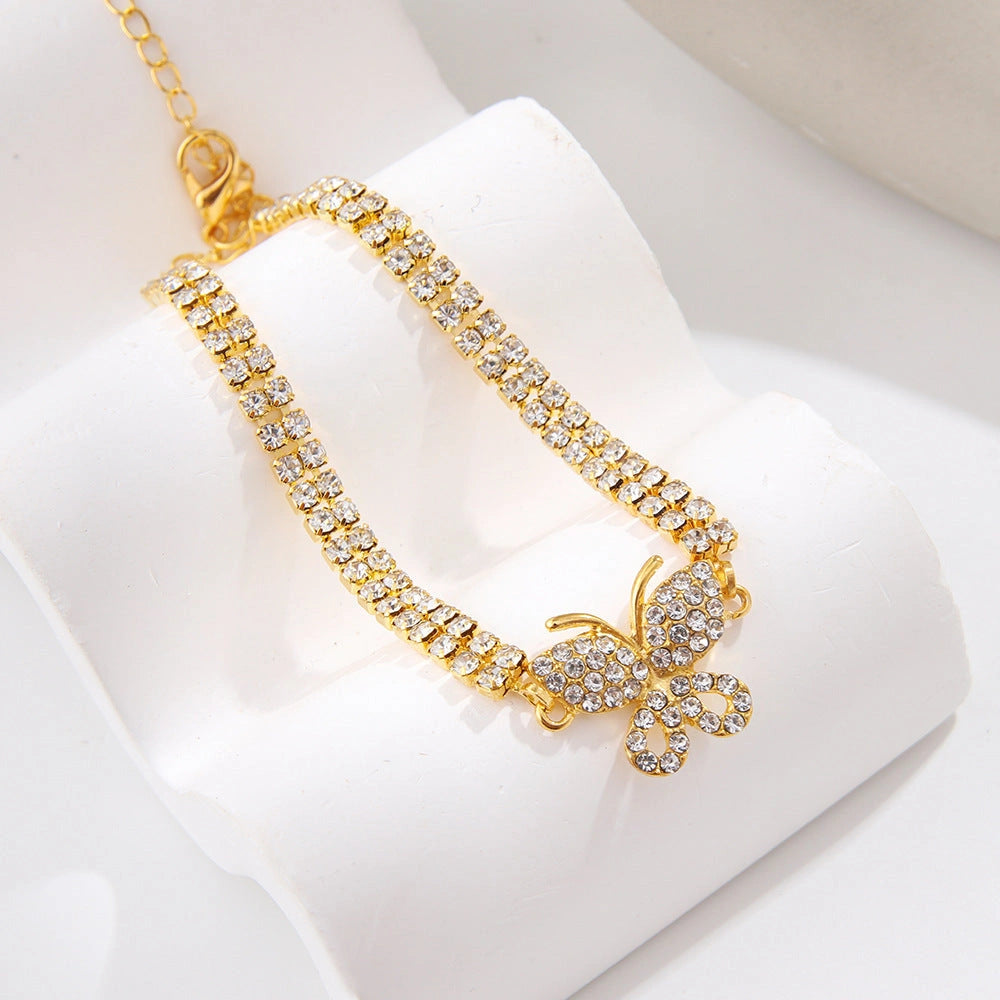 Butterfly Anklet with Alloy Inlaid Gemstones for Women