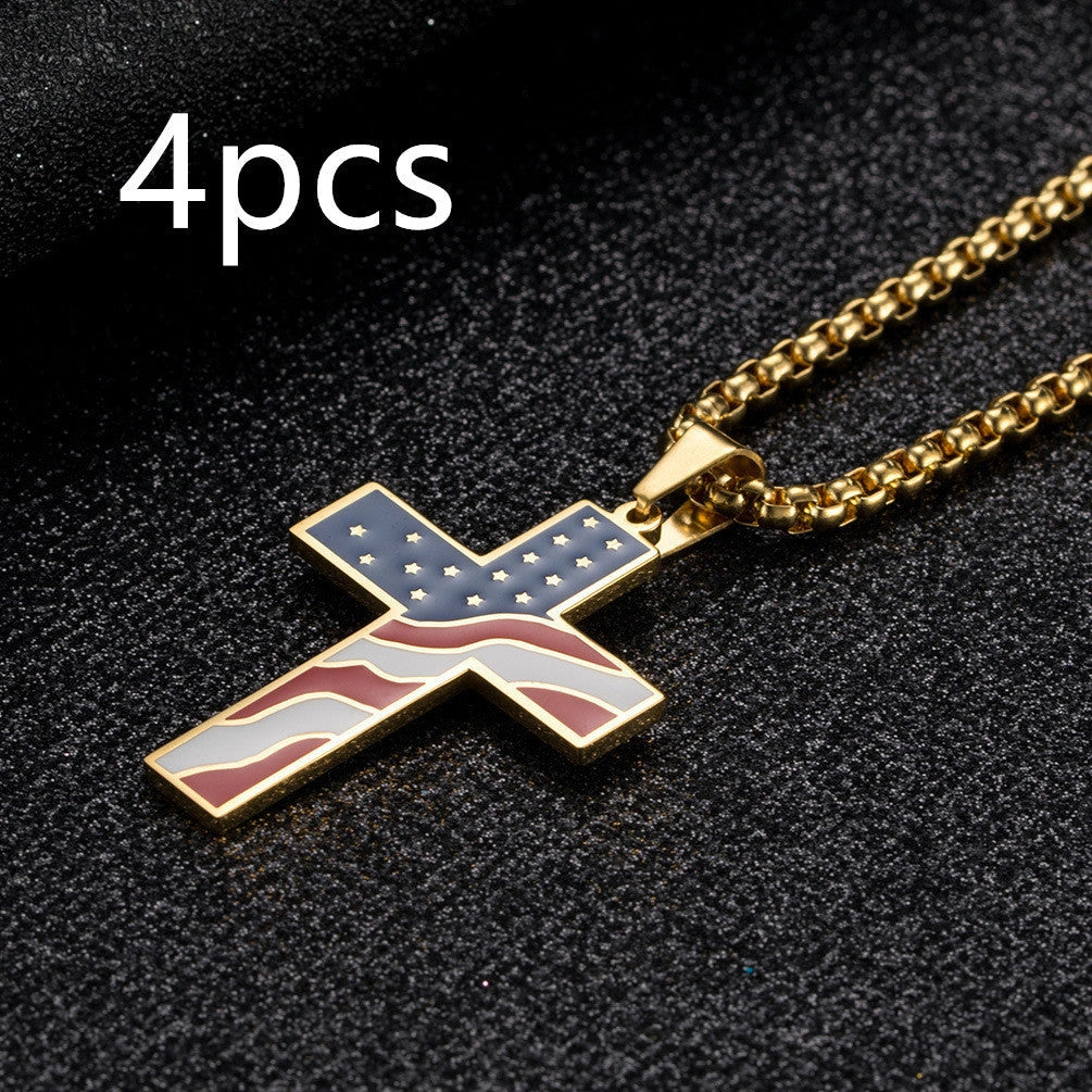 Stainless Steel Flag Cross Necklace for Men