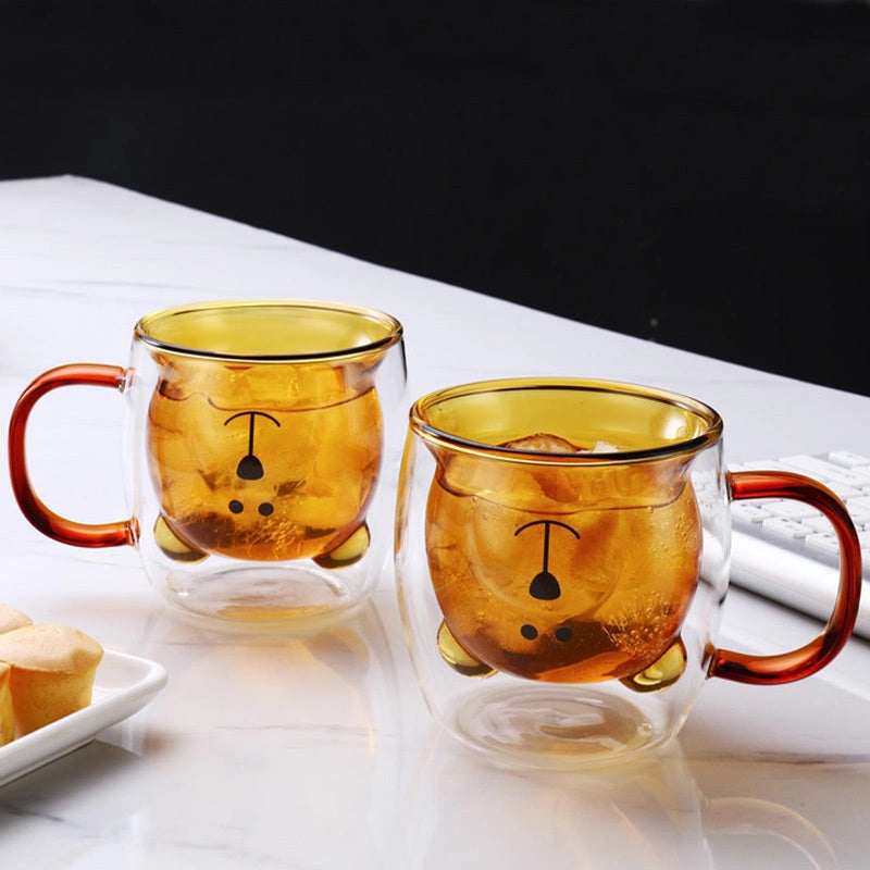 Creative Bear Double Coffee Milk Glass for Kids Summer Drinks