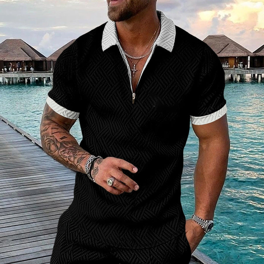 European and American style POLO lapel casual short-sleeved T-shirt in polyester