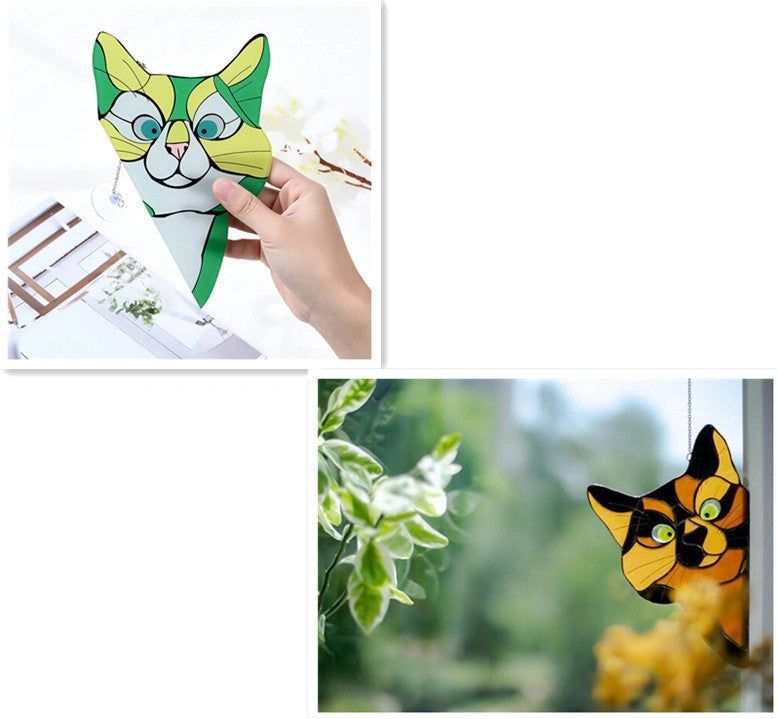 Stained Glass Cat Window Hanger Decoration - Reusable PVC Sticker