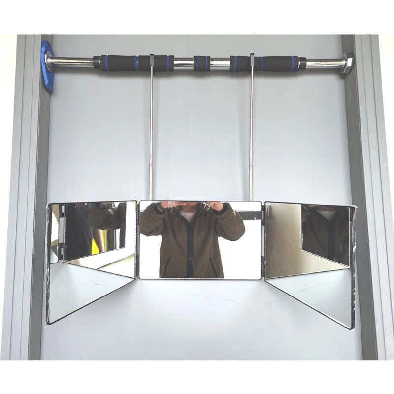 Telescopic Hanging Three-sided Folding Makeup Mirror with 360-degree View